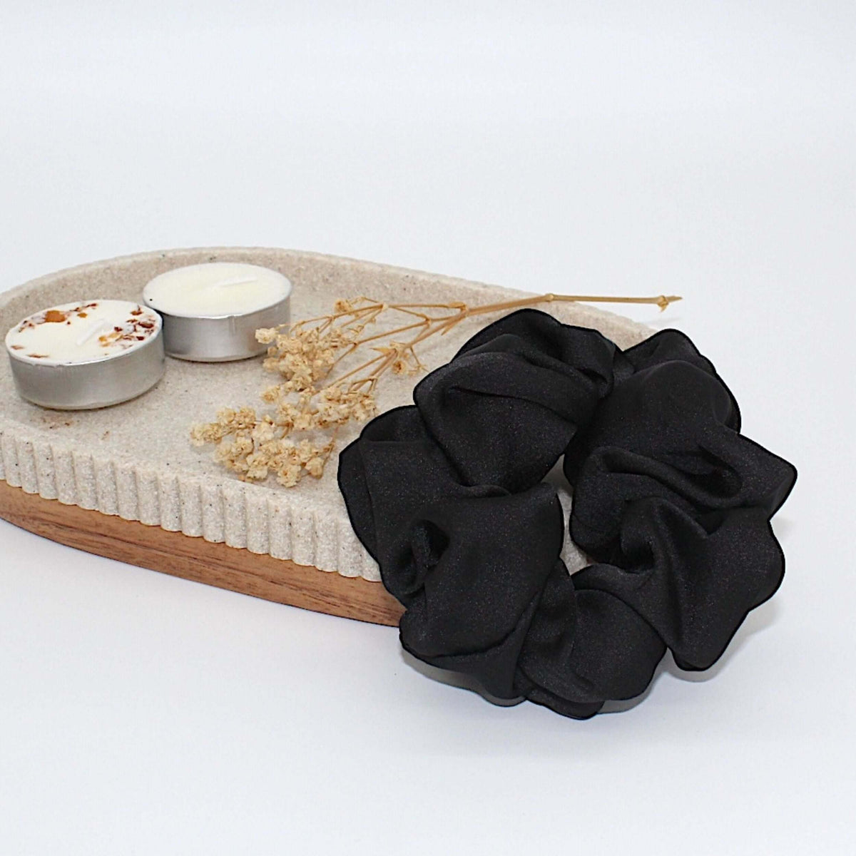 Black satin hair scrunchie, build your own gift box