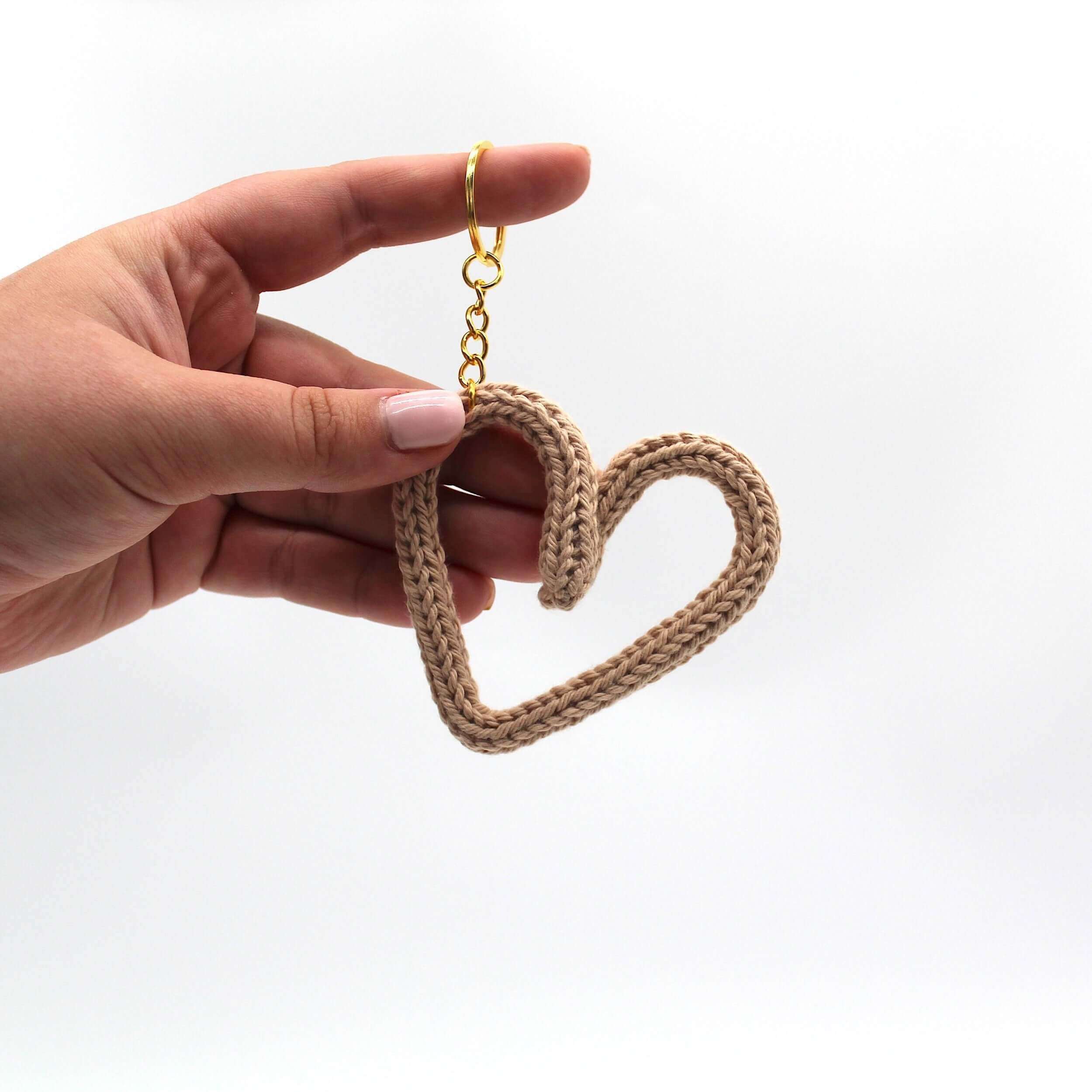 Beige Heart Knitted Keyring- Build your own personalised gift box