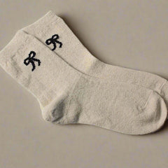 Cream Bow Wool Ladies Socks, add to your customised gift box perfect for any occasion.