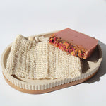 Enchanted rose soap bar and jute exfoliation bag