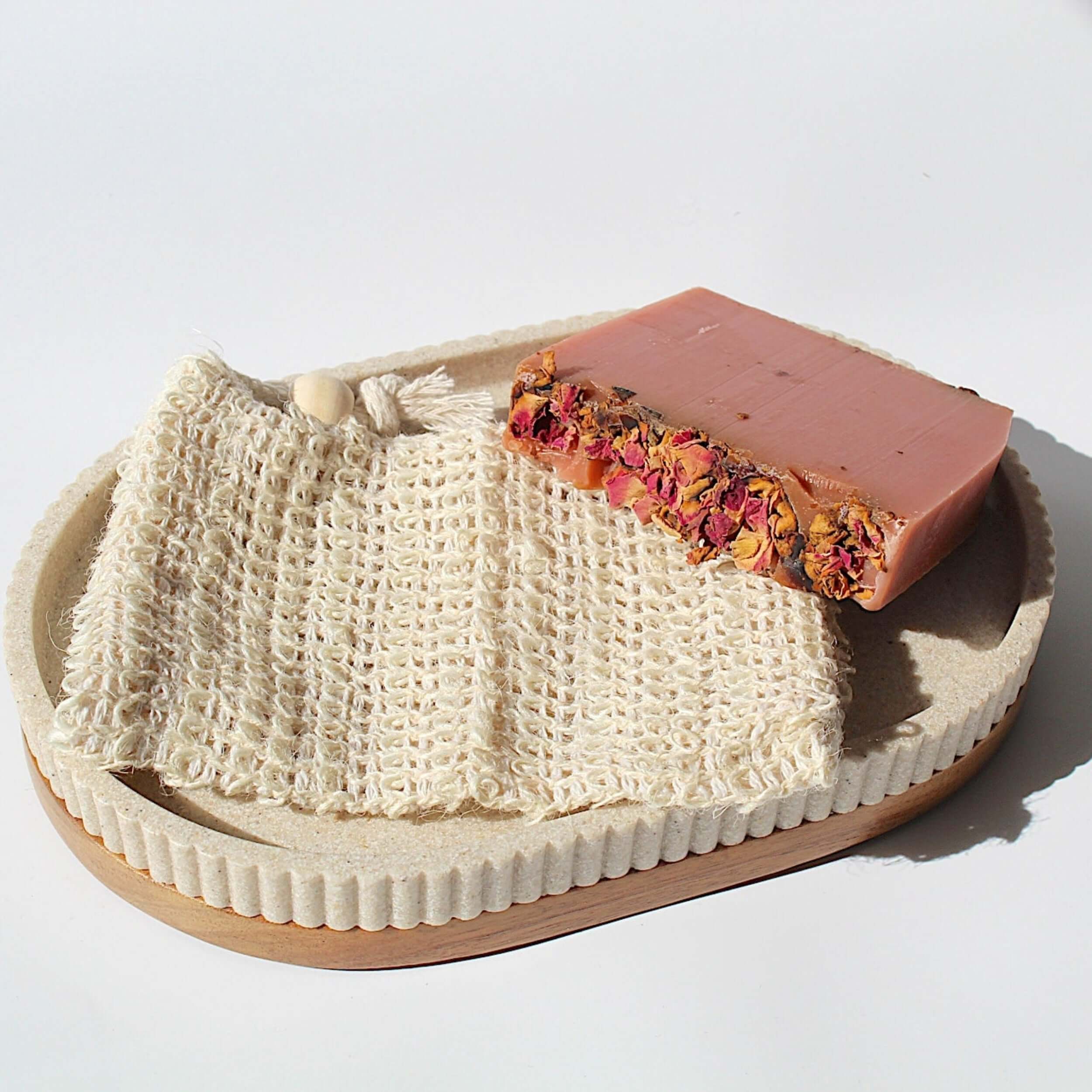 Enchanted rose soap bar and jute exfoliation bag