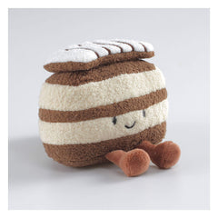 Cute plush chocolate cake key charm with a smiling face and soft textures, perfect for bag accessories.