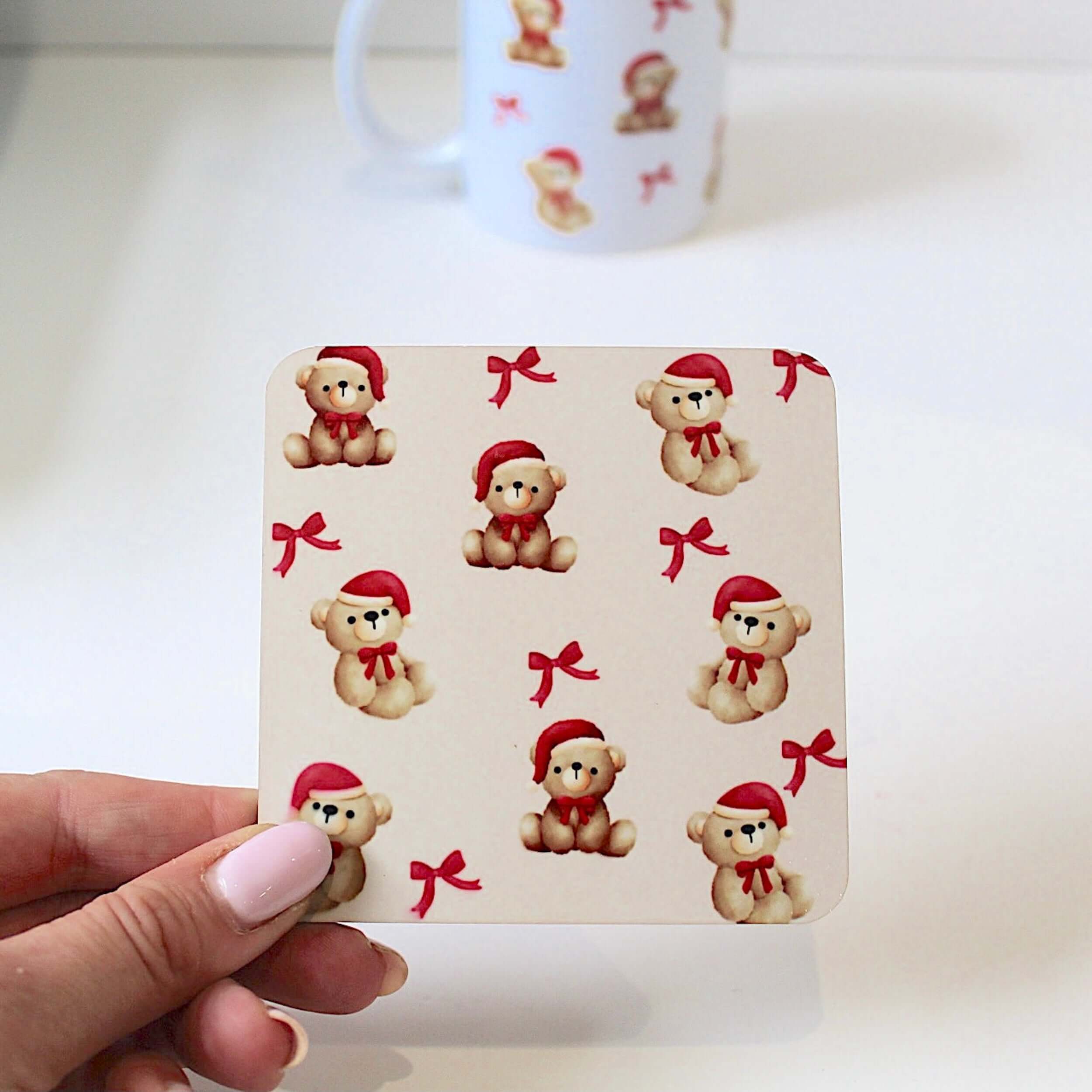 christmas bear and bows coaster 