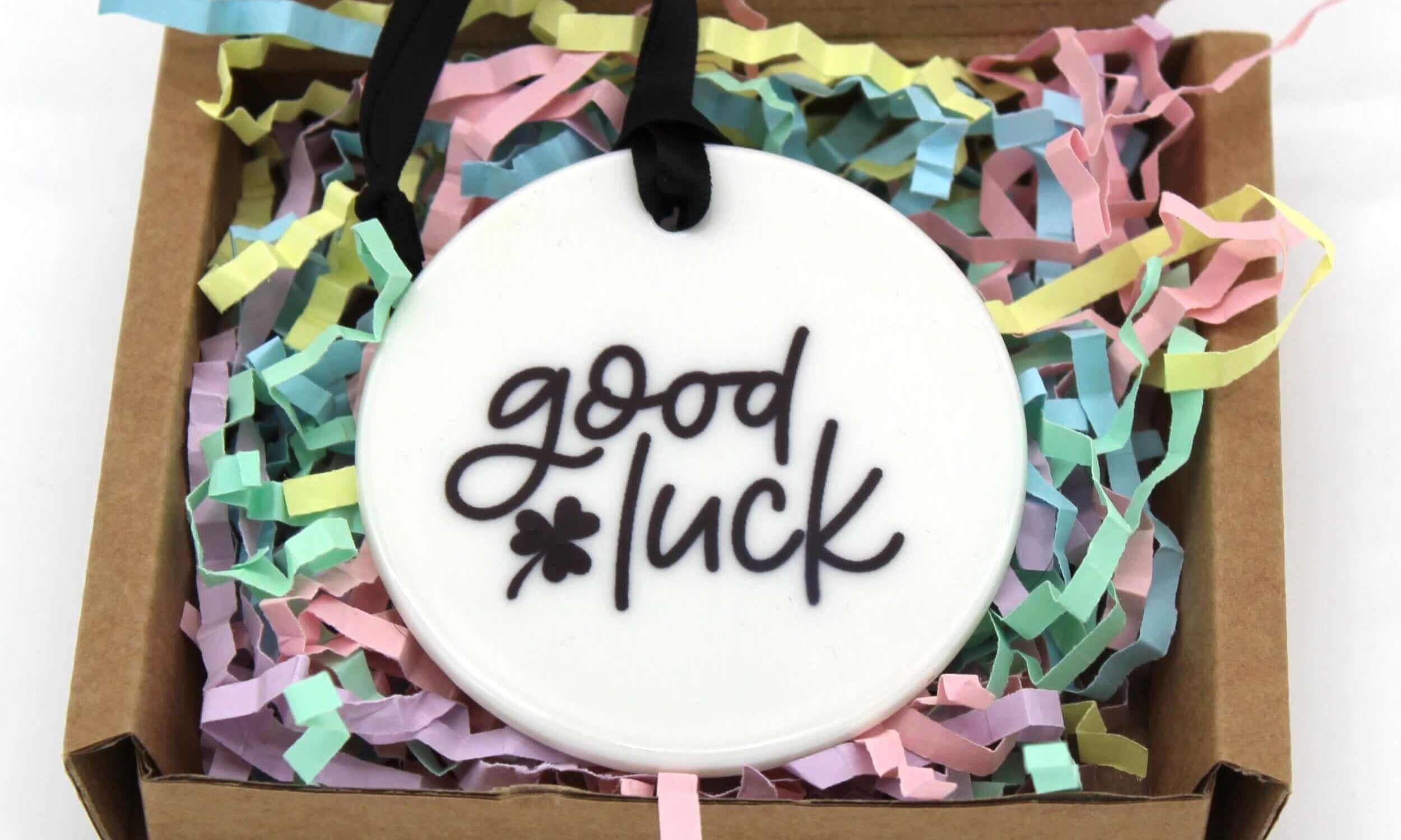 Keepsake present, Letter box ceramic good luck.