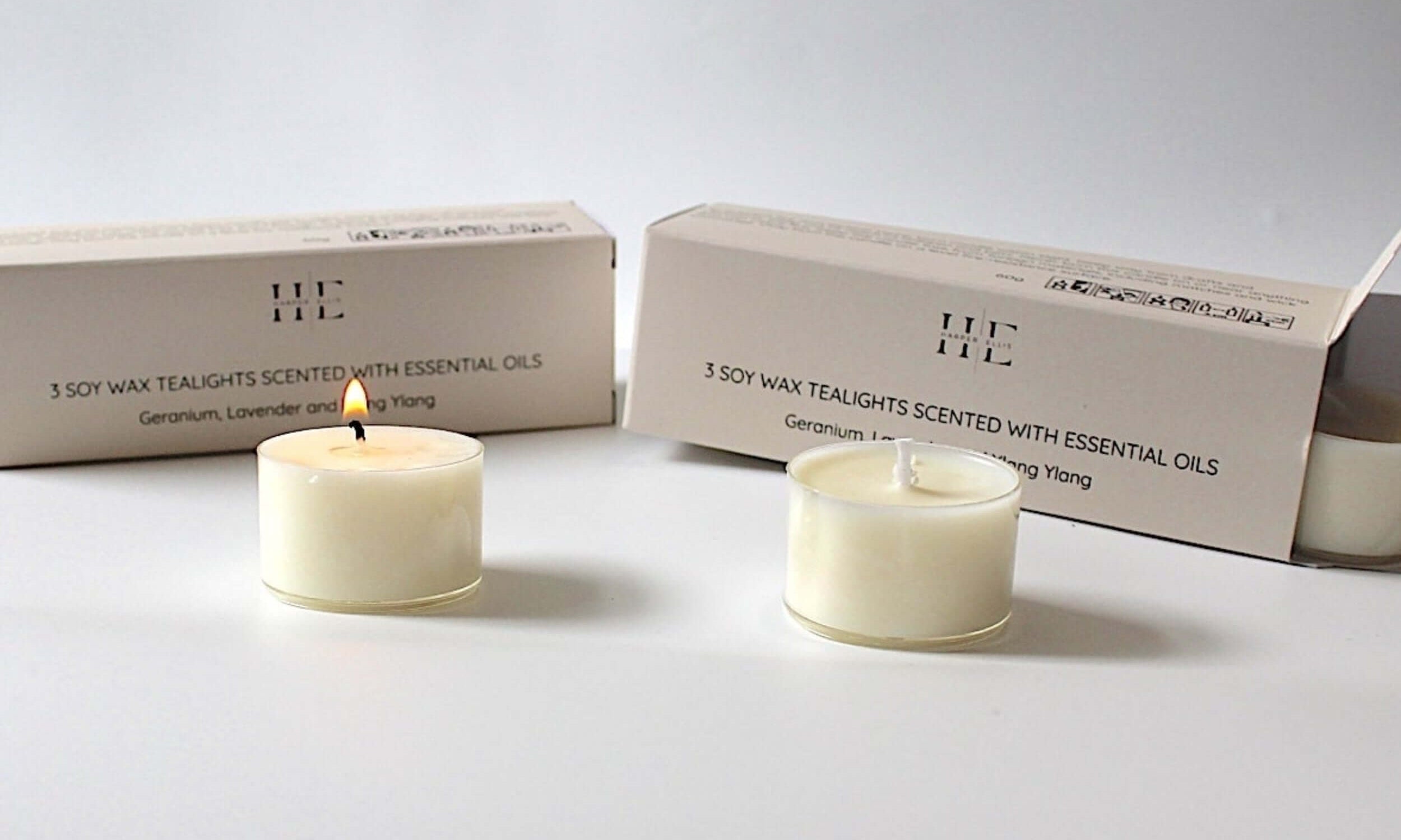 Harper Ellis Soy tea light with essential oils for a relaxing treat, add to your build your own gift box 