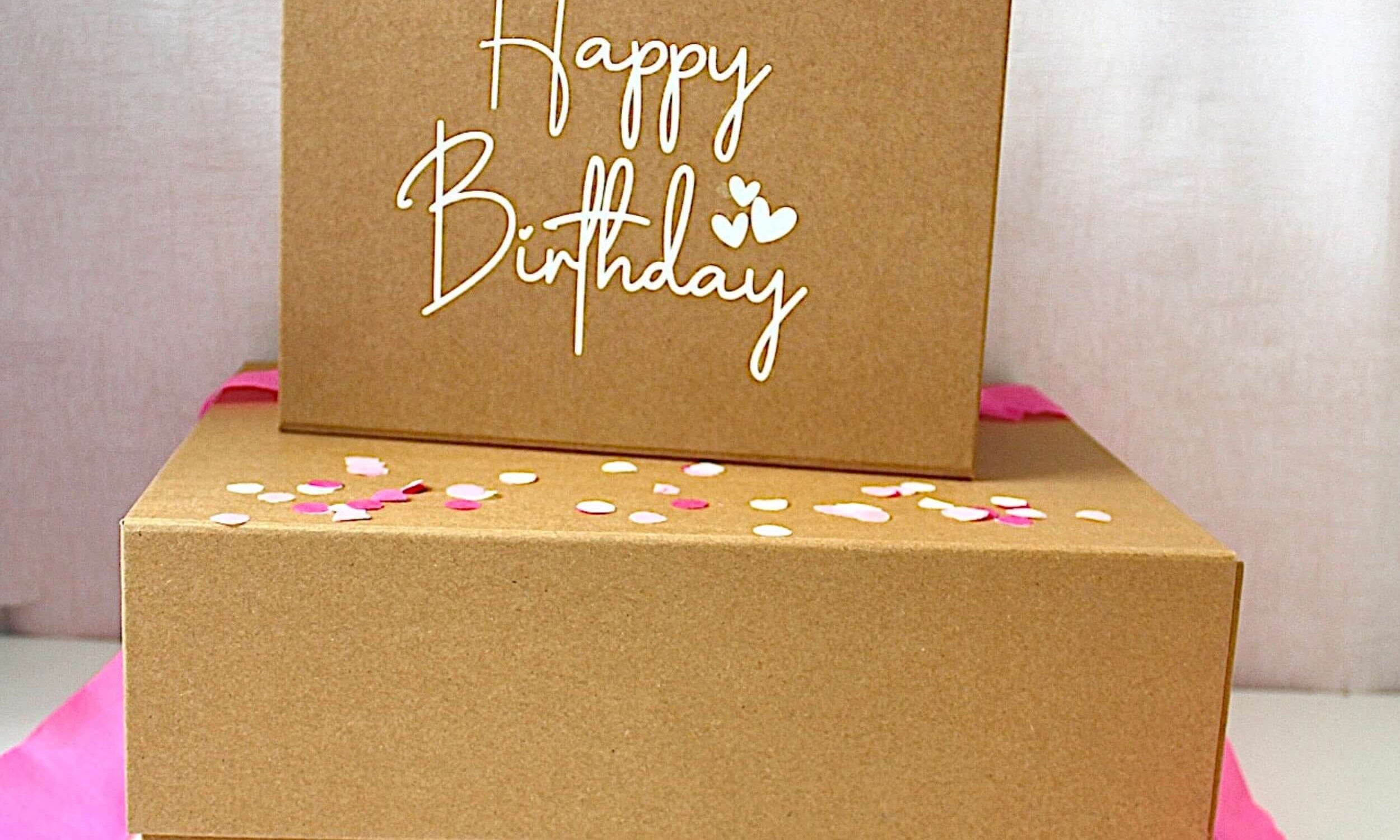 Happy birthday luxury magnetic gift box in white vinyl 