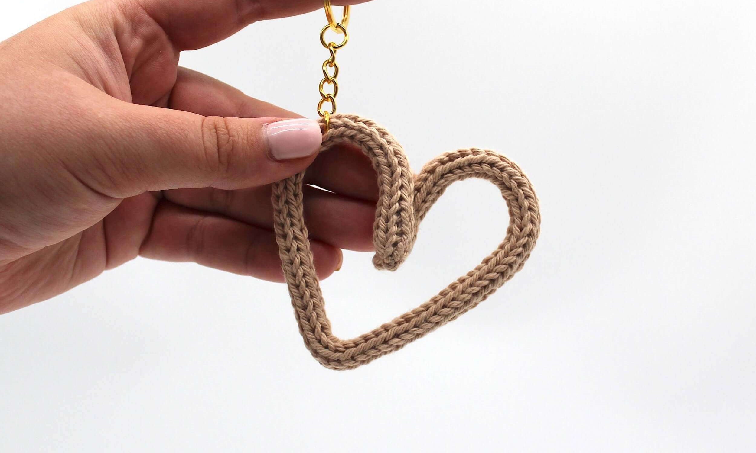 Beige Heart Knitted Keyring- Build your own personalised gift box