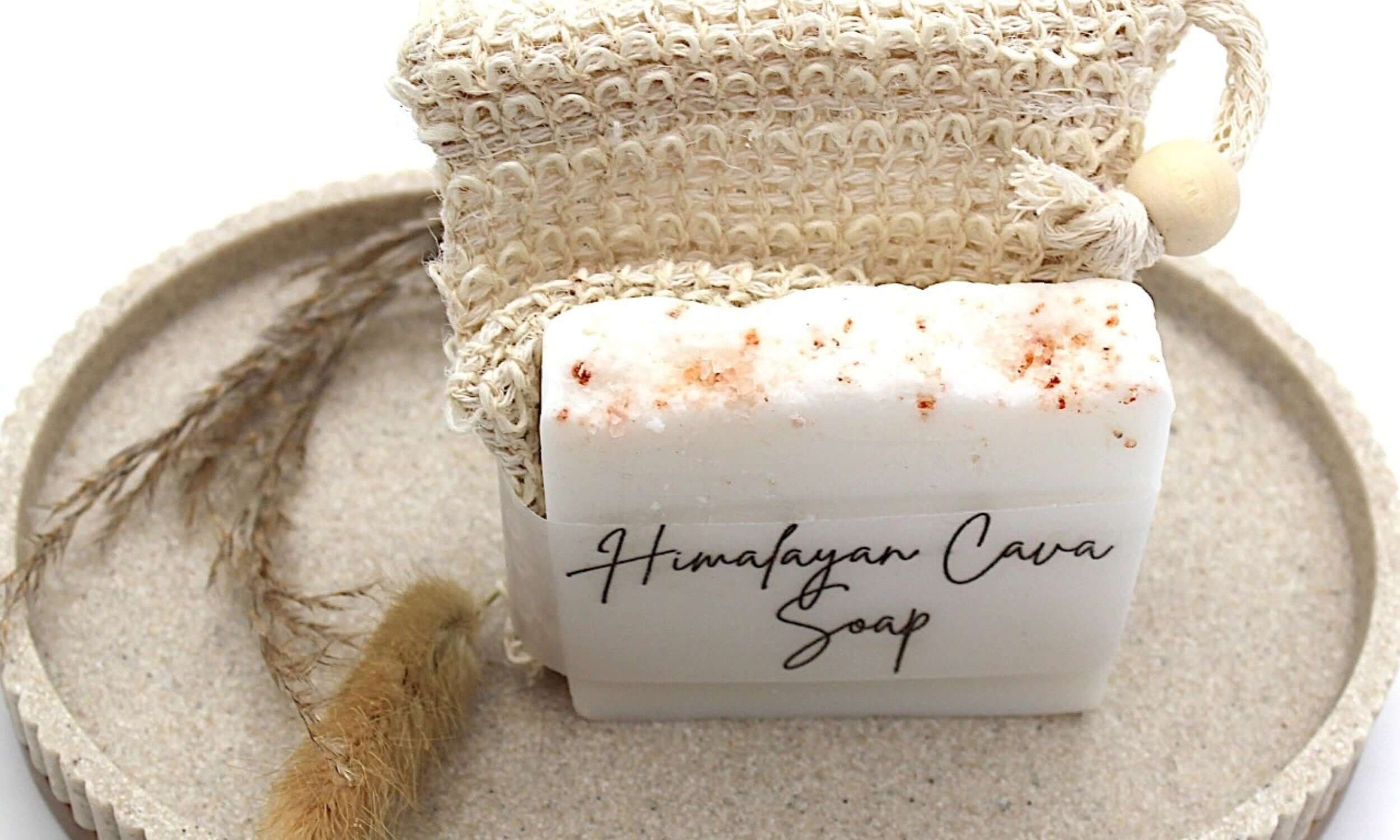 Himalayan cava soap and jute bag for exfoliation. 