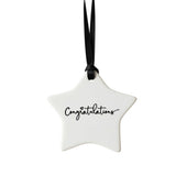 Congratulations keepsake made from ceramic, on black satin in ribbon 