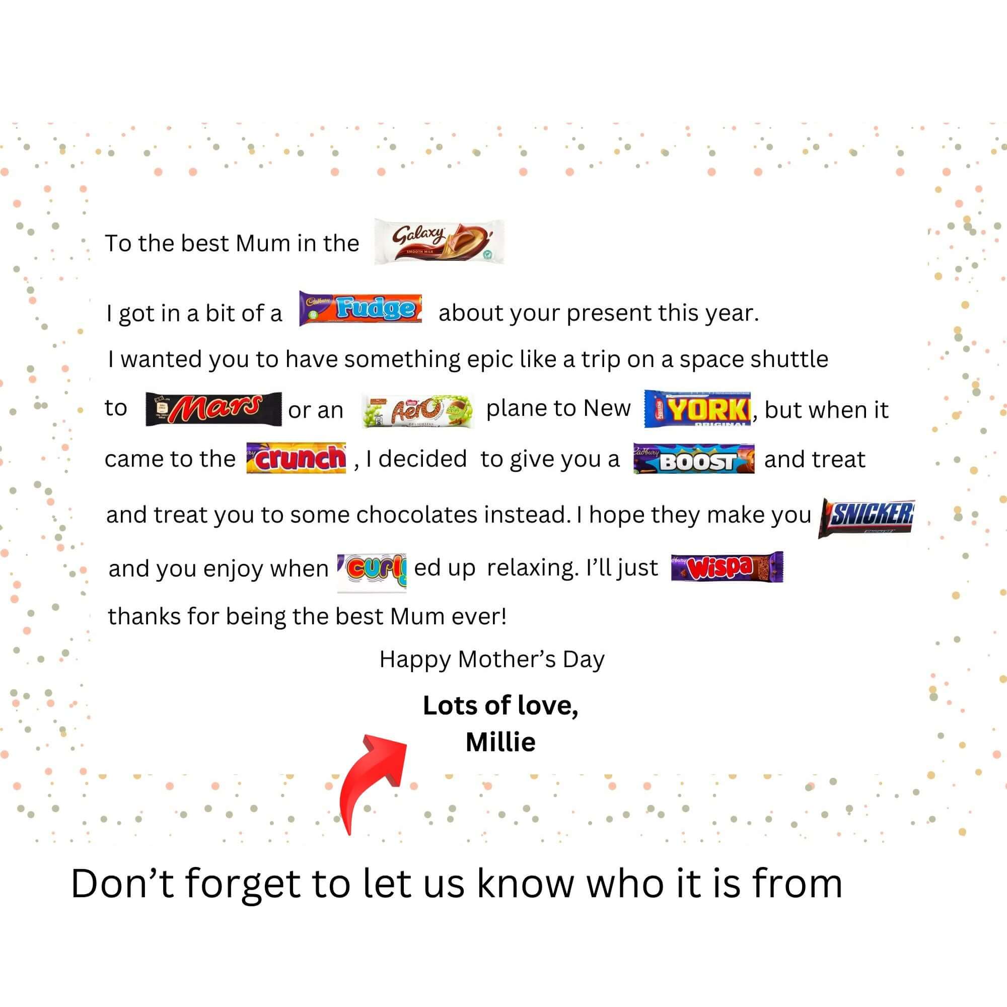 Mother day chocolate poem letterbox gift