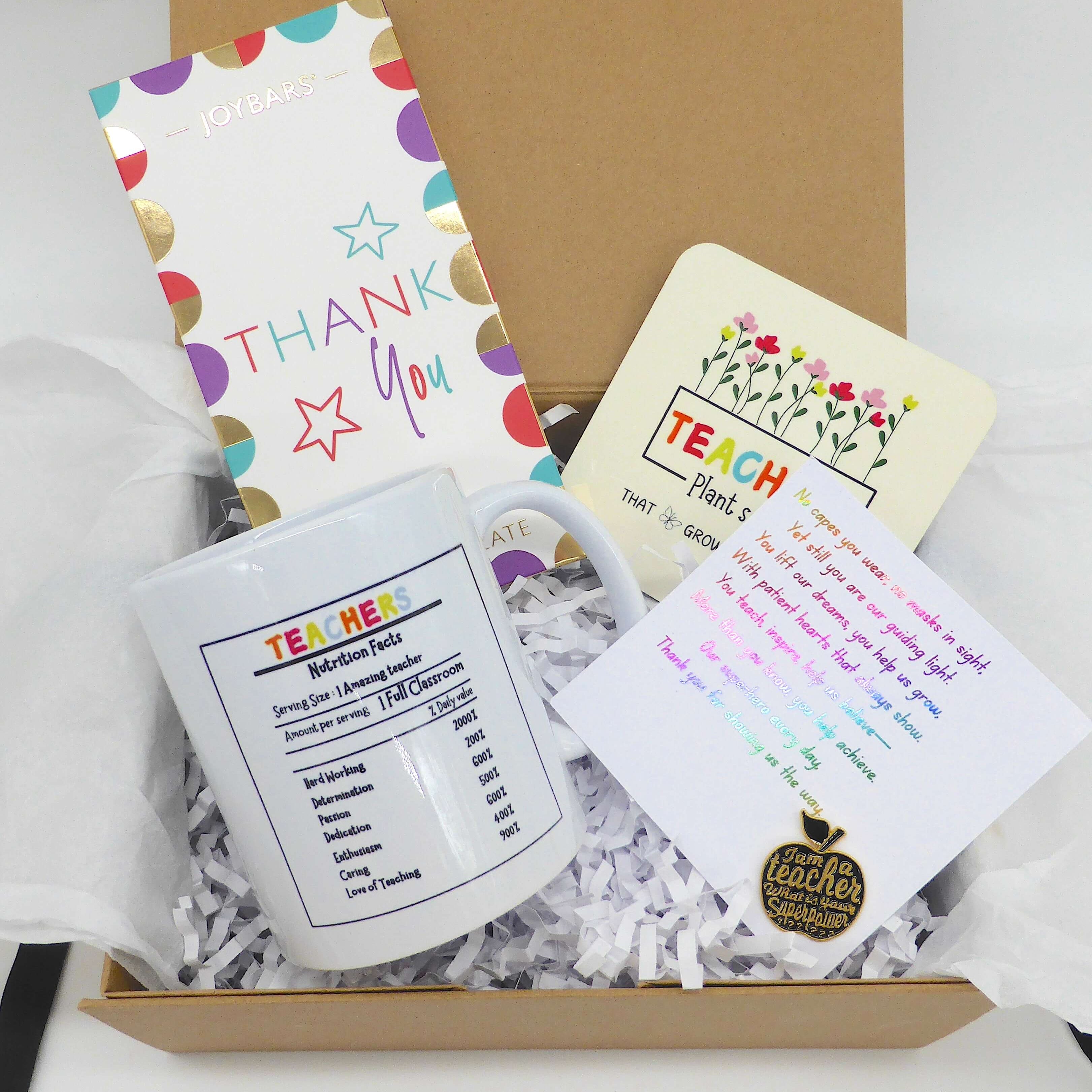 Thank You Teacher Gift Hamper featuring a mug, cards, and decorations for appreciating educators.