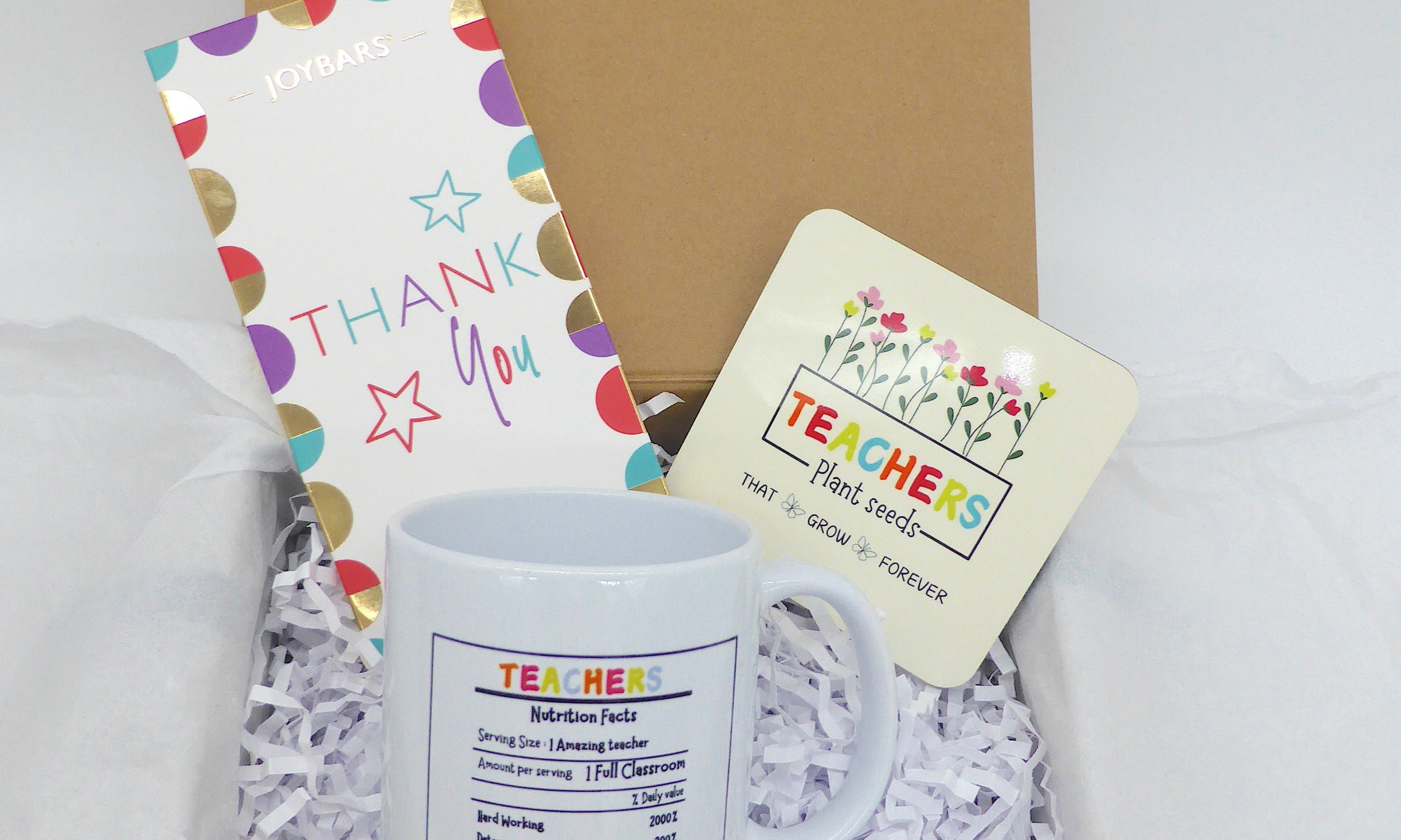 Teacher Thank You gift box in magnetic closure gift, ceramic mug, coaster, and thank you 80g chocolate bar 