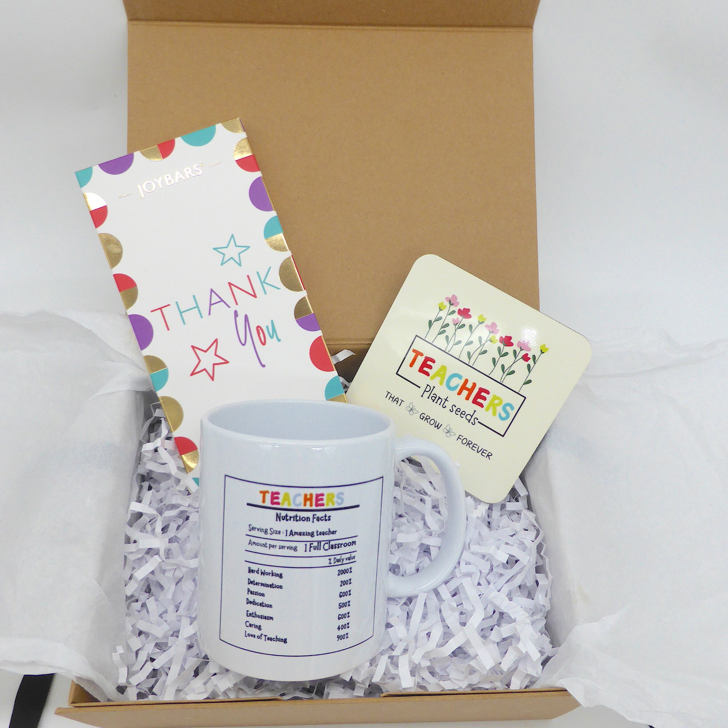 Teacher Thank You gift box in magnetic closure gift, ceramic mug, coaster, and thank you 80g chocolate bar 
