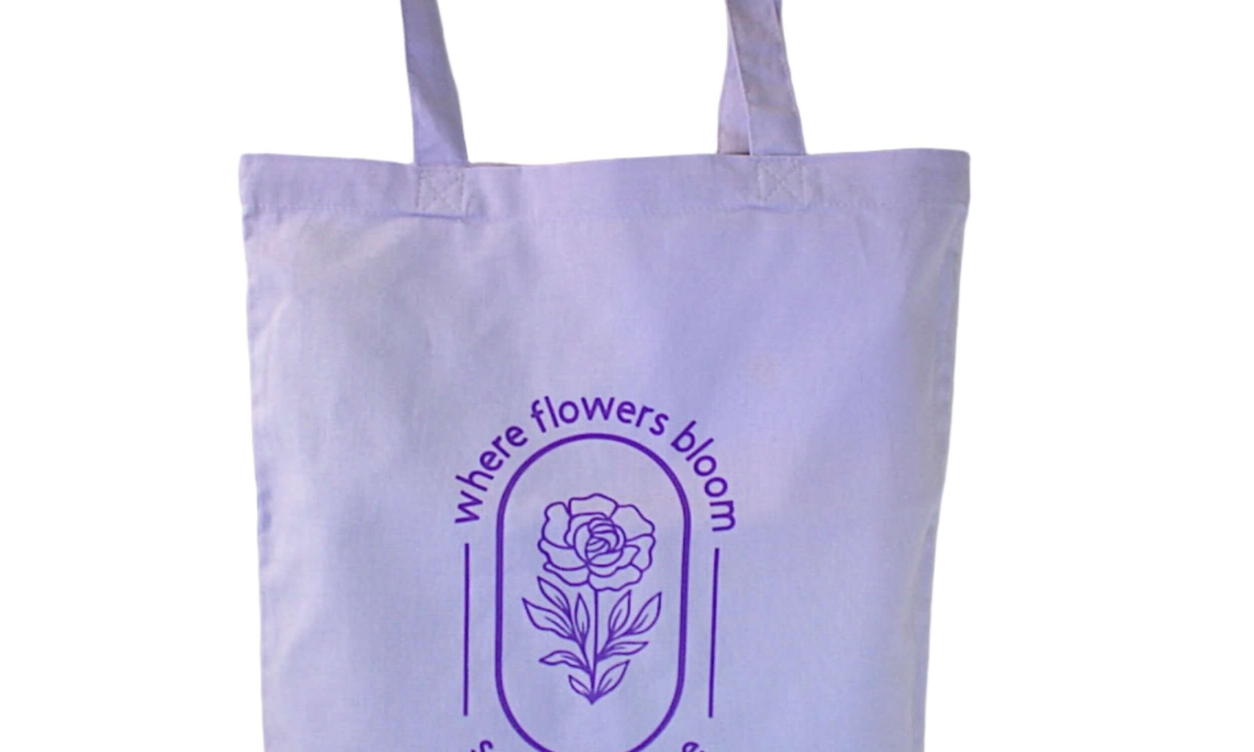 Lavender tote bag with floral design 
