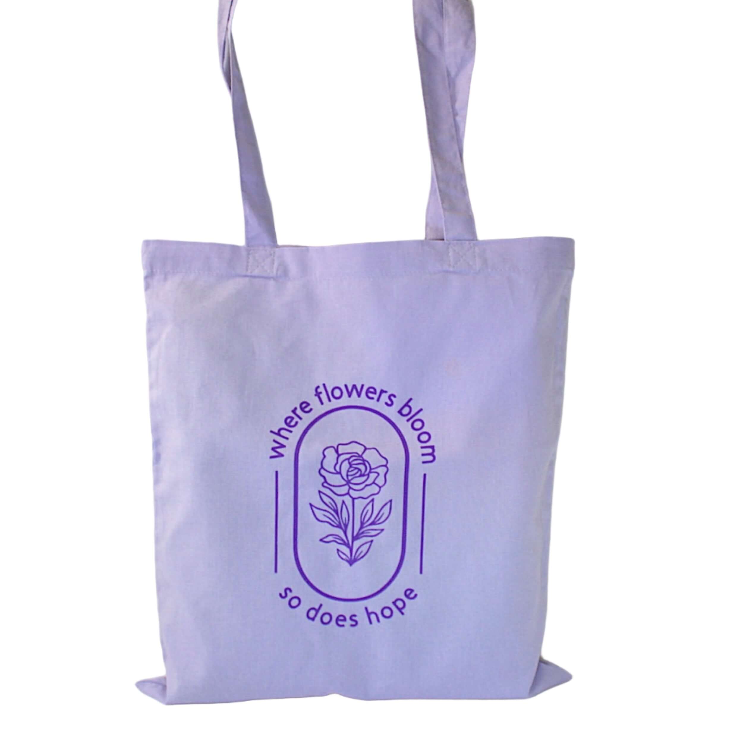 Lavender tote bag with floral design 