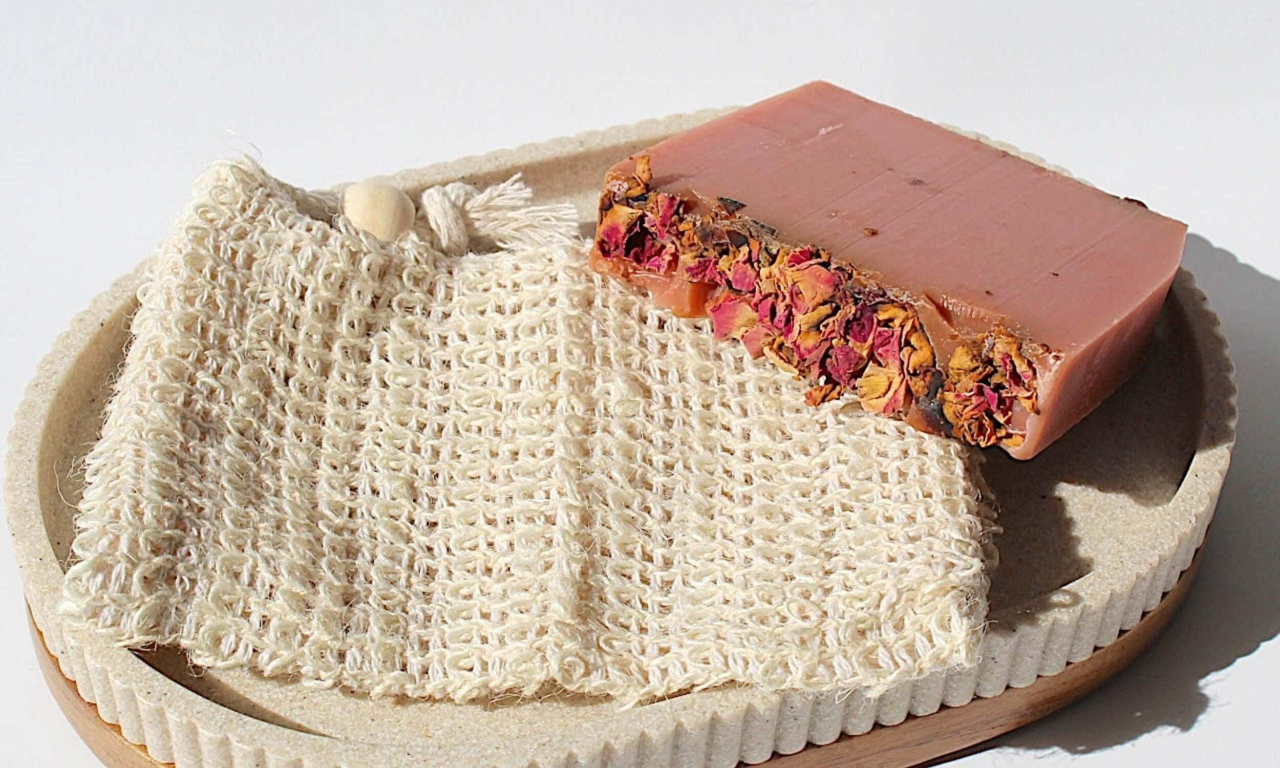 Enchanted rose soap bar and jute exfoliation bag