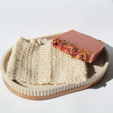 Enchanted rose soap bar and jute exfoliation bag